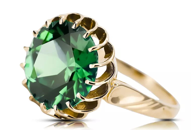 Emerald Or jaune 8 carats Anneau Vintage vrc035x-em Art Deco Bijoux de l’URSS, style russe